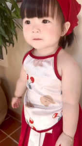 BG30 Set yếm dây chân váy đỏ RIOKIDS cho bé gái sơ sinh 1 2 3 tuổi Trung Thu Lễ Tết