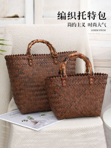 2026 New Bamboo Node Large Capacity Handbag Womens Shopping Bag Handwoven Luxury Handbag Casual Simple Style Soft Handle