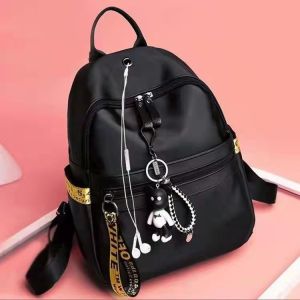 Tas Ransel Wanita Backpack Sekolah Hitam Polos Kasual Korean Style Kulit PU Multifungsi COD T248