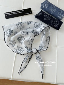 Blue Retro Artistic Womens Cotton Linen Neck Support Scarf Triangle Headscarf Versatile Hairband Decoration Thin Silk Scarf