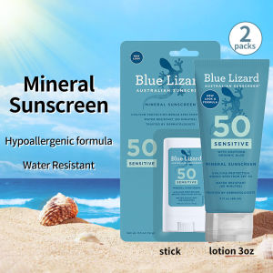 【Sensitive Lotion 3oz + Stick 0.5oz combine】BLUE LIZARD Mineral Sunscreen SPF 50 Lightweight Water Resistant Zinc Oxide and Titanium Dioxide Oxybenzone Free Fragrance-free