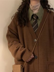 Japanese-Style Retro Fall and Winter New Arrival Loose and Lazy Style Knitwear Preppy Style Cardigan Outwear Female Oversize Tops