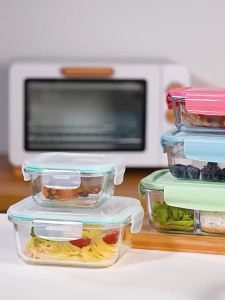 1/2/3 Grids Thickened Leak Proof Microwave Safe Food Crisper High Borosilicate Glass Bento Box With Lids Airtight Lunch Boxes