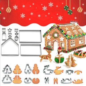 Gingerbread House Cookie Cutter Set Stainless Steel 3D Christmas House Fondant Biscuit Chocolate DIY Moulds  Baking  Accessories