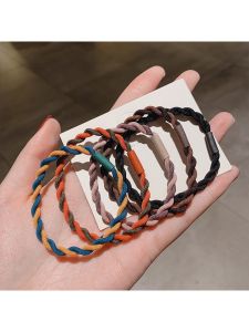 5 Pack ~ Color Cable Stitch Hair Rope Hair Elastic Band South Korea High Elastic Durable Simple Headband Hair Ring Young Adult
