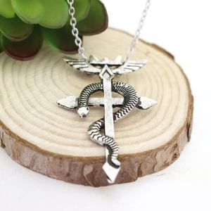 Fullmetal Alchemist Edward Elric Chain Pendant Fashion Dragon Wing With Cross Necklace Punk Style Cross Necklace Accessories