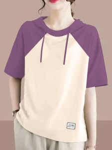 Áo Thun Cotton Pha Trộn Thời Trang Tay Ngắn Có Mũ Trùm Đầu Mùa Hè Cho Nữ Cỡ Lớn Rộng Rãi Giảm Tuổi Tác Đa Năng