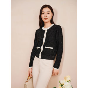 French Style Wool Knitwear with Pearl Beads and Glitter