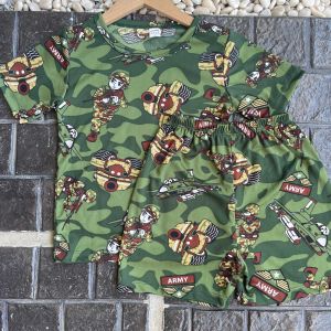 ชุดเด็ก ลายทหารถือปืน แขนสั้น+ขาสั้น ผ้าไมโครนิ่มใส่สบาย โพลีเอสเตอร์ ทหารถือปืน (ส+ส)แขนสั้น+ขาสั้น