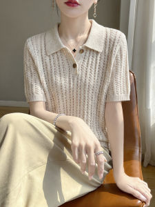 YUEXINYIRONG | Retro Vintage Breathable Hollow Out Polo Neck Linen T Shirt