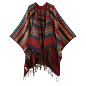XUANXUAN | Bohemian Style Womens Shawl Cowl Neck Wrap Multifunctional Travel Outfit Ethnic Fashion Tassel Trim Polyester Fiber Long Rectangle