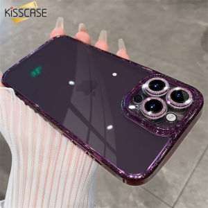 【With Glitter Lens Film】KISSCASE Crystal Glitter Diamond Clear Case For iPhone 14 13 12 11 Pro Max Plus Lens Protection With Glass Shockproof Bumper Armor Cover