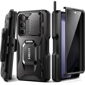 TONGATE for Z Fold 5 Case with Ring Stand Built-in S Pen Holder & Glass Screen Protector Shockproof Rugged with Slide Camera Cover& Belt Clip Privacy Black