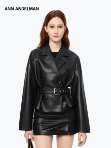 ANN ANDELMAN | Cool Biker Style Leather Jacket with Double Breasted and Straps Short