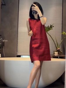 YUFUQING | Elegant Fashionable A-line Backless Dress Wine Red Linen Summer