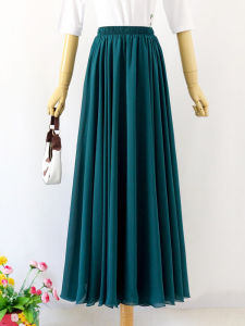 กระโปรงยาวเอวสูงทรงเอผ้าชีฟองสีแดง กระโปรงชายหาด กระโปรงสั้นทรงเอ กระโปรงยาวคลุมเข่า กระโปรงทรงเอเอวสูง