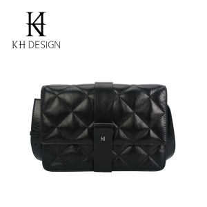 Mingji Womens Leather Diamond Grid Small Fragrance Style Crossbody Bag Luxury Commuter Bag Large Capacity Single Shoulder Bag