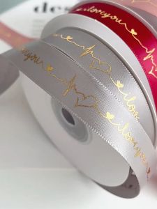 (22M) 2.5CM HEART I LOVE YOU Ribbon Reben Riben Gift Satin Organza Flower Bouquet Birthday Bunga Hadiah Hantaran Cake