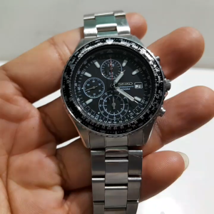 Đồng hồ nam Seiko Chronograph size 40mm 7 kim dây kim loại mặt đen Second hand