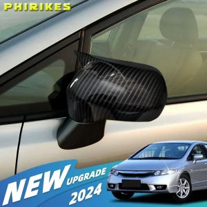 For Honda Civic 8th 2006 -2009 2010 2011 Rear View Mirror Cap Side Mirror Cover Carbon Fiber Glossy Black Car Styling Protection