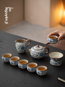 XIYUANJI | Bộ Đồ Trà Sứ Xanh Và Trắng Tinh Tế Dành Cho Pha Trà Ngon