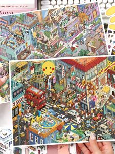 Hong Kong Street Diorama Stickers 14.1cm