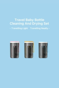 Travel Baby Bottle Brush Set with Extendable Liquid Silicone Bottle Brush Nipple Brush Built-in Bottle Drying Rack Straw Cleaner Brush Baby Bottle Soap Dispenser Bottle Warmer – Complete Portable Cleaning Kit for Newborn