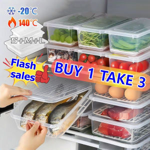 【BUY 1 TAKE 3】Kitchen refrigerator fresh-keeping egg storage box can be superimposed with lid dustproof size egg tray storage box\Fruit and vegetable dry goods Sealed box Rice bucket snack storage box Kitchen Rectangular Refrigerator Drain Fresh-keeping B