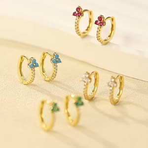 Zircon Cubic Flowers Hoop Earrings - Gold Plated Hypoallergenic Baby Girl Jewelry Gift