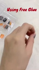 24 pcs Kuku Palsu dan Lem Tahan Air Fake Nail Art 3d Kuku Palsu Pendek / Pengantin Free Lem 2 gr