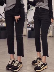 Spring New plus Size High Waist Skinny Jeans Womens Elastic Nine Points Small Straight Tube Pants Eight Parts Cotton Blend