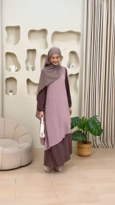 SHABIYAN-456 Gamis Set Dress Muslimah Casual Outer Inner Dress Cardigan Lepas Pasang