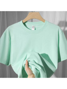 Cool White Mint Green 280G Heavy Weight Pure Cotton round Neck Short Sleeve Womens Pure Colored Fresh Minimalist Casual Summer