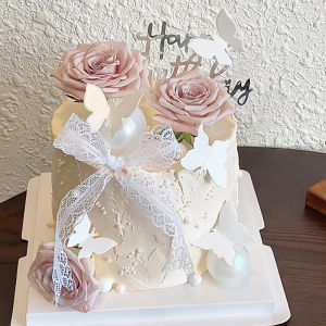 Phong Cách Cổ Tích Nút Thắt Bướm Hồng Trang Trí Bánh Cắm Chúc Mừng Sinh Nhật Bé Gái Mô Phỏng Hoa Trang Trí Vật Trang Trí