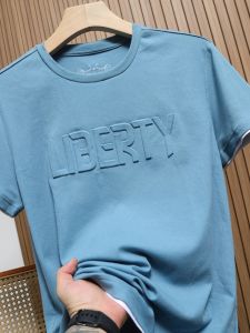 Old Word of Mouth Order Three-Dimensional Embossed Summer New Men Cotton Plaid Breathable Stretch Crew Neck Short Sleeve T-shirt