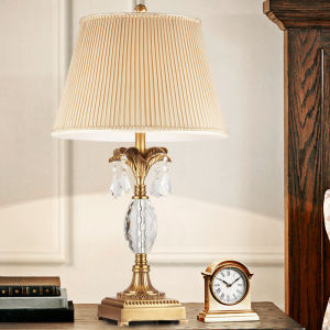 Luxury Hotel Villa American High End Full Copper Crystal Carved Lamp Bedroom Living Room Restaurant Decorative Table Lamp