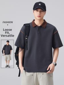 Deep Grey American Street Style Collar Thin Polo Shirt