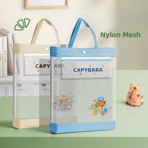 Cartoon Capybara Canvas School Bag Elementary Student Handbag Art Drawing Bag Girls Homework Bag Special Purpose Book Bag