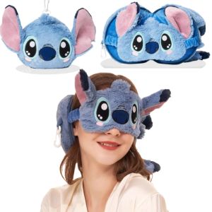 Bandai | Comfortable Eyeshade Cartoon Stitch Pooh Bear Dumbo Travel Neck Pillow with Eye Mask Cartoon Portable Eyepatch Headrest Girl