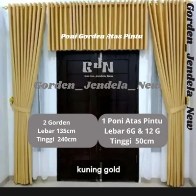 1 Paket Gorden Polos Glosy / Mengkilap (2 Gorden + 1 Poni Atas Pintu) Gorden Polos Blackout Infort Gorden 1 Sett Dengan Poni Atas Pintu Gorden Mewah Gorden Aestetic Gorden Murah