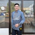 Couple Tunik Anggrek Blue Katun Seragam Batik Tunik Wanita Kerja Kantoran Jumbo Lengan Panjang. 
