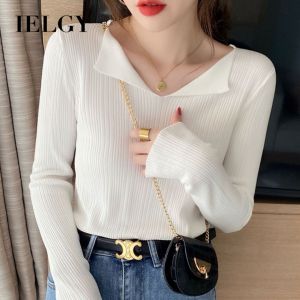 IELGY Early Autumn New V-neck Pullover Sweater Ice Silk Knit Thin Simple Inner Wearing Outer Wearing Long Sleeve Base Shirt