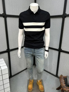 Summer New Style Mens Polo Shirt Half Sleeve Casual Short Sleeve Turn-down Collar Youth Popular Standard Fit Striped T-shirt