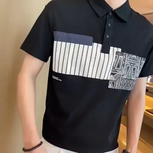 Mens T-shirt splicing half-sleeved Polo shirt fashion trend short-sleeved T-shirt 2024 new casual thin summer youth mens tops