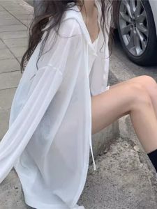 Mùa Hè Năm 2024 Phong Cách Mới Mỏng Nữ Chống Nắng Áo Khoác Có Mũ Điều Hòa Không Khí Áo Áo Khoác Ngoài Màu Tinh Khiết Áo Khoác Cardigan