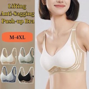 Plus Size Lifting Seamless Underwear Comfortable Adjustable Push-Up Gathering Lingerie Wireless Fixed Cup Anti-Sagging Thin Bra M-2XL Women