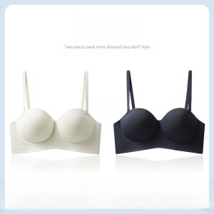 Miiow | Wireless Strapless Bra Womens Summer Thin Small Chest Gathered Tube Top Prevents Sagging Anti-Slip Wrap Chest Bra Underwear