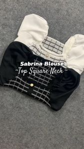 Ninabobo SL019 Sabrina Knit Blouse Atasan Square Neck Knit Top Wanita Crop Top Cewek Puffy Longsleeve Lengan Panjang