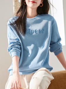 เสื้อฮู้ดคอกลมแขนยาวผ้าฝ้ายแท้พิมพ์ลายตัวอักษรสำหรับผู้หญิง ทรงหลวม ลำลอง สไตล์ใหม่ ฤดูใบไม้ผลิและฤดูใบไม้ร่วง เสื้อคลุมกันหนาว