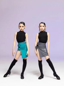 High-End Latin Dance Outfit Color Block Style Top And Skirt Set Practice Uniforms Fitness Sports Wear for Women